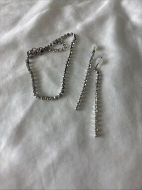 CZ diamonds silver bracelet + earring set